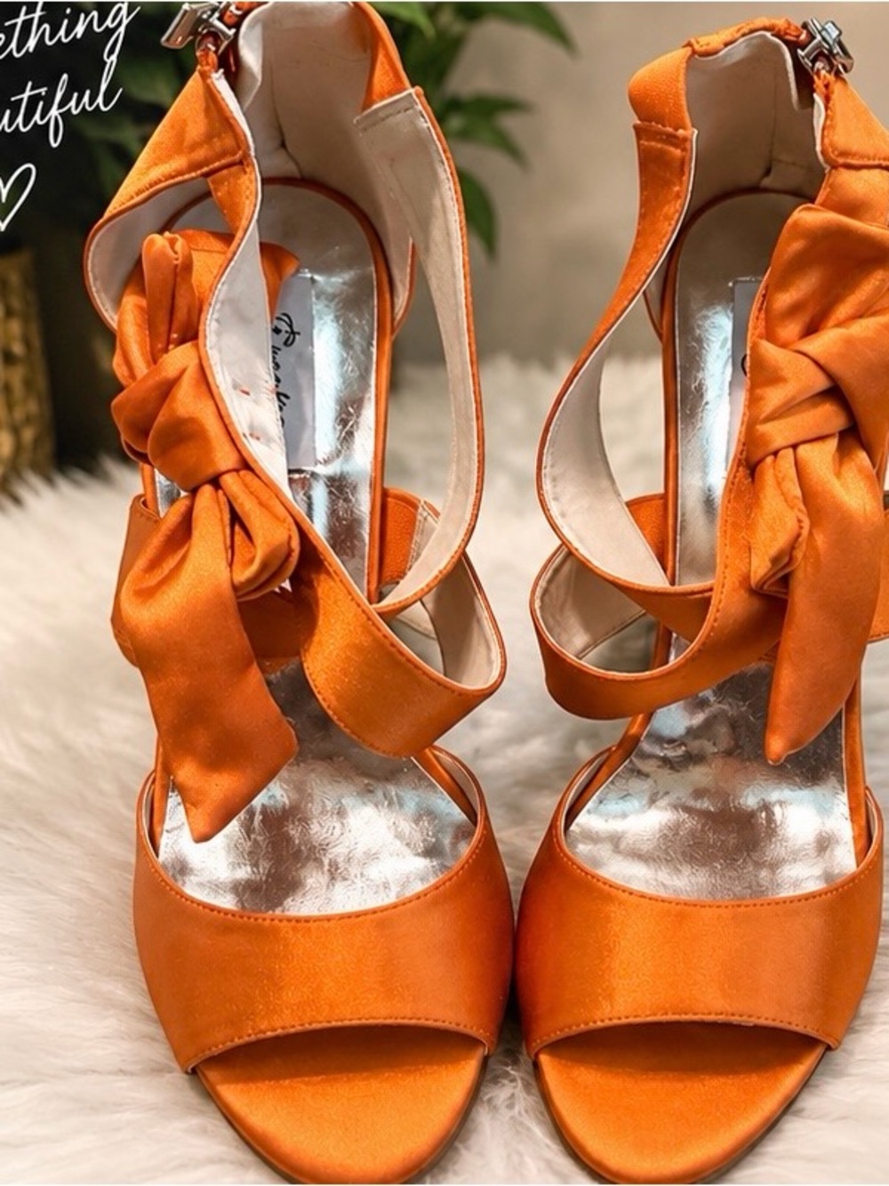 Satin Orange Bow-Tie Ankle-Strap Heels